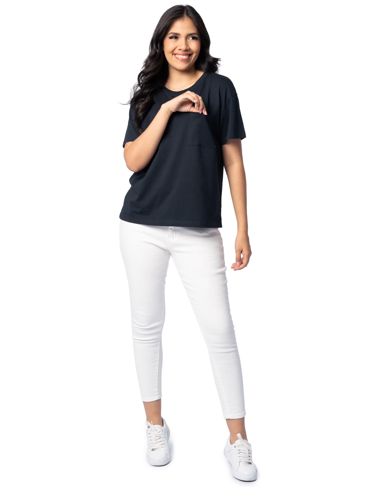 Time and Tru Women's Short Sleeve Boyfriend Pocket T-Shirt, XS-XXXL