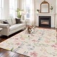 thumbnail image 2 of Spring Flowers Area&nbsp;Rug 6x9ft Watercolor Blue Dragonfly Pink Floral Leaf Linen Texture Non-Slip&nbsp;Washable Square&nbsp;Rugs Soft Felt Indoor Floor Mat for Bedroom Kitchen Living Room Bathroom, 2 of 9