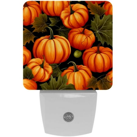 

Thanksgiving pumpkins leaves LED Square Night Lights - Energy Efficient & Elegant Decorative Lighting for Your Home - Set of 2 Understated Square LED Nightlights