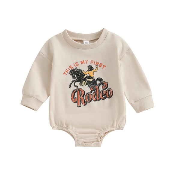 Elippeo Baby Boy Western Rompers 3M 6M 12M 18M Long Sleeve Round Neck Cowboy Print Bodysuit Newborn Fall Clothes