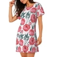 thumbnail image 2 of Pofeuu Rose Flowers Print Women's Loose Fit Short Sleeve Nightgown, Comfortable Sleep Dress for Women, Casual Lounge Sleepwear, Soft Cotton Sleep Dress, 2 of 6