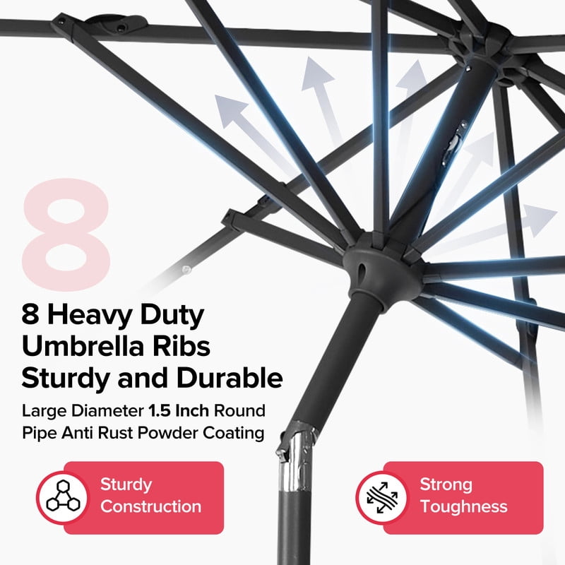 Gianna 10 ft Patio Umbrella for Table, Outdoor Sun Umbrella with 32 LED Solar Lights, Red