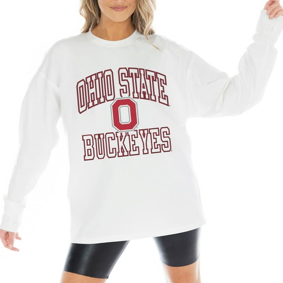 Women's Gameday Couture White Ohio State Buckeyes Mind Games Oversized Long Sleeve T-Shirt
