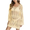 thumbnail image 7 of gakvbuo Summer Beach Cover Up Dress For Women Swimwear Bikini Bathing Suit Coverups Women's Sexy One Line Neckline Hollowed Out Woven Shirt Beach Bikini Cover Up, 7 of 7