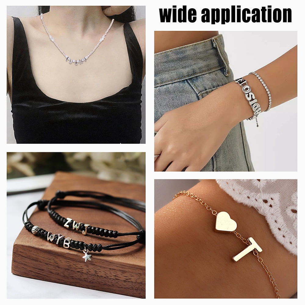 26Pcs 304 Stainless Steel Beads Letter A~Z Stainless Steel Color 7~7.5x2~7.5x3.5mm Hole: 1.8mm