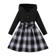 thumbnail image 1 of Odeerbi Las Niñas de Punto Acanalado Con Capucha Vestido de Manga Larga A Cuadros de Algodón de Los Niños de Color Sólido Vestido de Celosía, 1 of 9