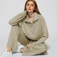 thumbnail image 5 of Huankd Womens 2 Piece Outfits Sweatsuit Set Oversized Half Zip Sweatshirt Wide Leg Sweatpants Lounge Set Tracksuit Khaki XL, 5 of 7