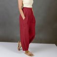 thumbnail image 5 of AHTJRT Women's Linen Boho Pants Summer Casual Loose Fit High Elastic Waisted Trousers with Pockets Fashion 2026 Cargo Lounge Harem Pants Red L, 5 of 6