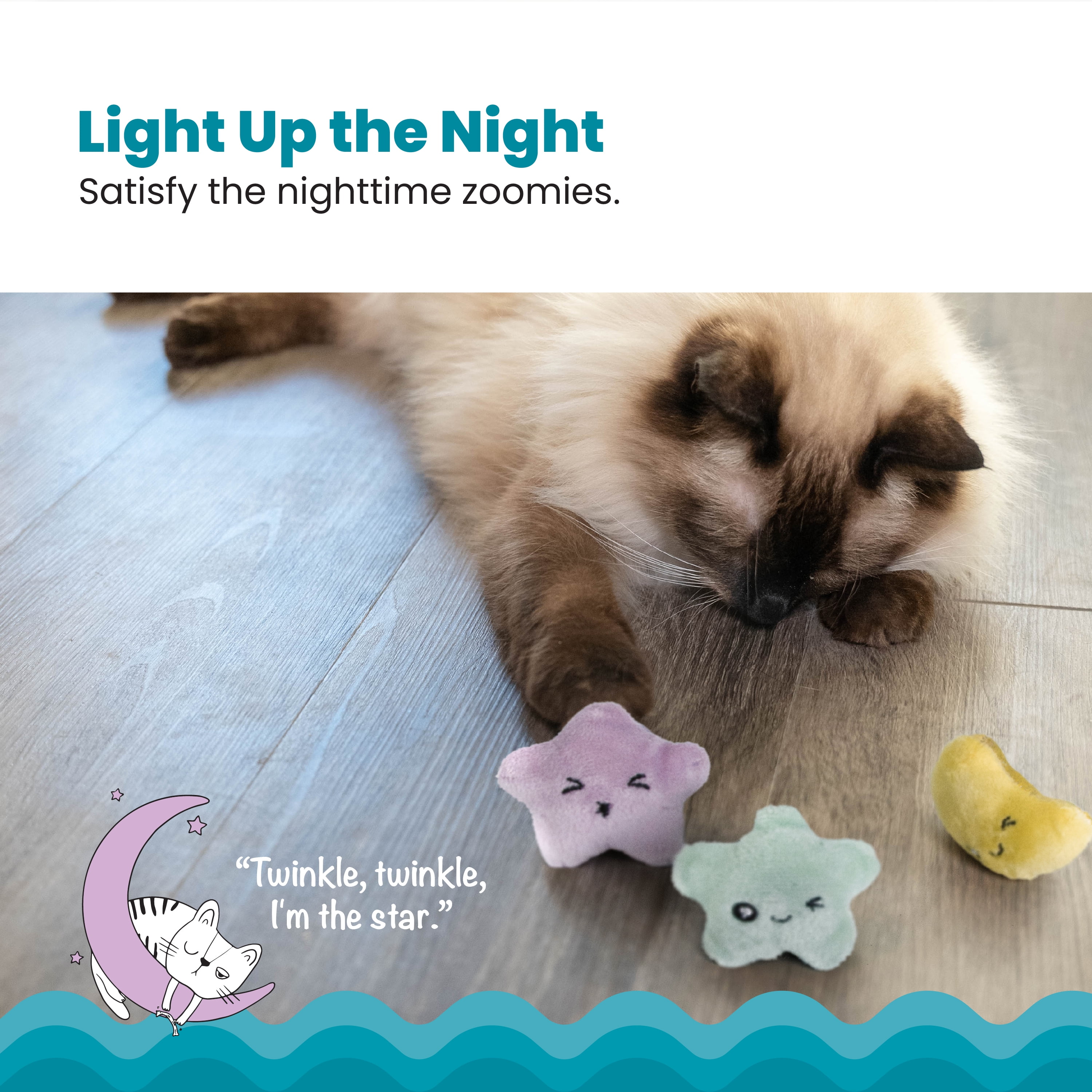 Catstages Toss 'N Twinkle Light-Up Cat Toys with Catnip & Crinkle, Multicolored, 3-Pack