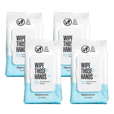 Wipe Those Hands Antibacterial Wipes - 4 Packs of 42, 168 Total Wipes - Alcohol & Fragrance-Free - Kills Germs Fast