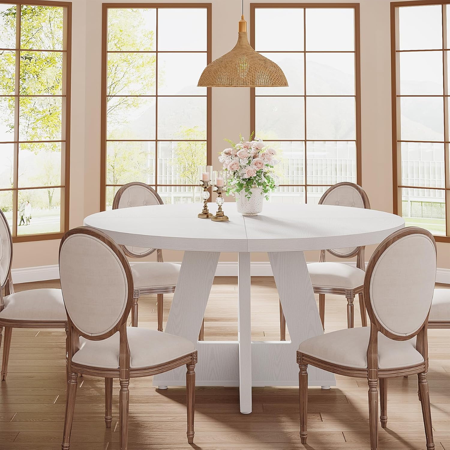Round Dining Table Wood Kitchen Table for Dining Room Living Room, 47 in Dinning Room Tables for 4-6