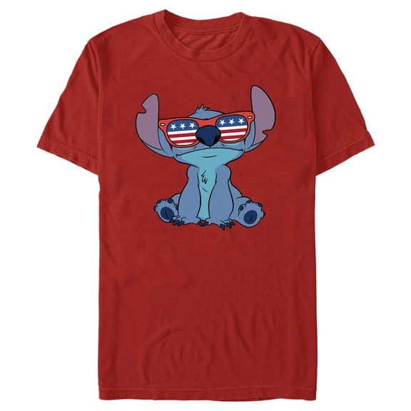 Men's Lilo & Stitch American Flag Sunglasses Stitch Graphic Tee Red Small