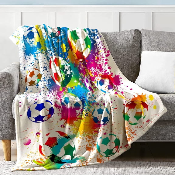 Soccer Blanket Soccer Gifts for Boys Girls, Super Soft Warm Lightweight Soccer Blankets for Teens, Soccer Throw Blanket Gifts for Thanksgiving Christmas Bed Couch Sofa 50x60in