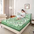 thumbnail image 4 of Feelyou Green Hippie Damask Queen Sheet Sets for Women, Retro Boho Paisley Flat Sheet, Southwestern Fashion Queen Fitted Sheet, Ultra Soft Bedroom Decor, 4pcs, 4 of 7