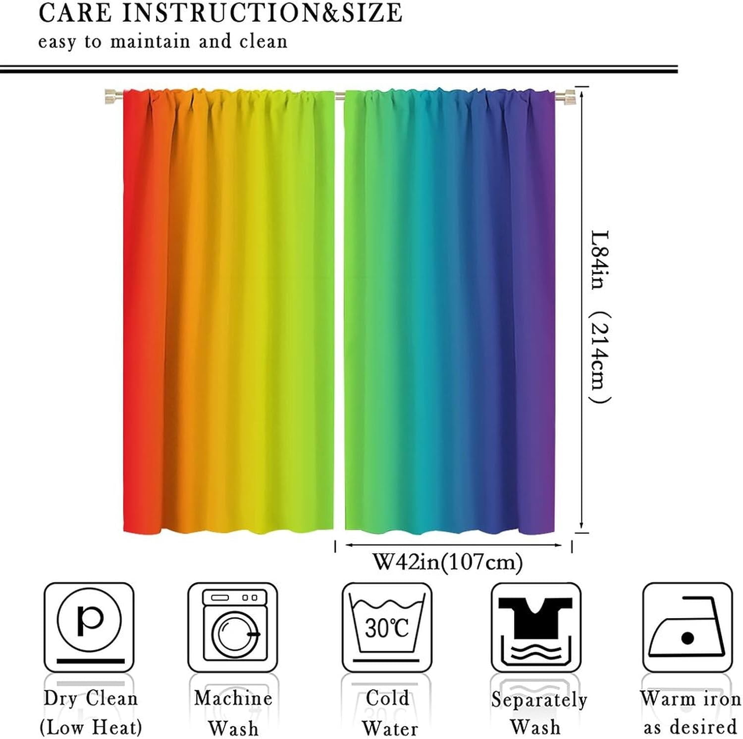 Rainbow Window Curtains, Abstract Colorful Rainbow Matching Art Theme Window Treatments Gradations of Colors Pleasant Atmosphere Blackout Rod Pocket Window Drapes for Bedroom Living Room 84x84in