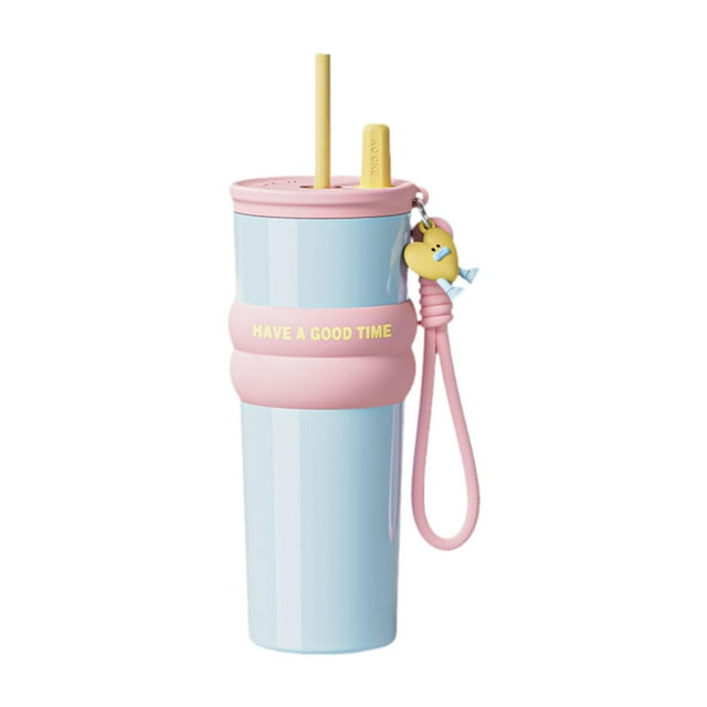 Vaso térmico de gran capacidad con pajita, reutilizable, a prueba de fugas, para café y agua azul