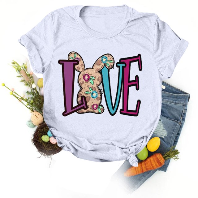 EGNMCR Easter T-Shirts à Imprimé pour Femmes T-Shirts Graphiques pour Femmes T-Shirts pour Femmes T-shirt Décontracté Ample à Col Rond à Manches Courtes Blouse à Imprimé de Lettres T-shirt T-Shirts pour Femmes