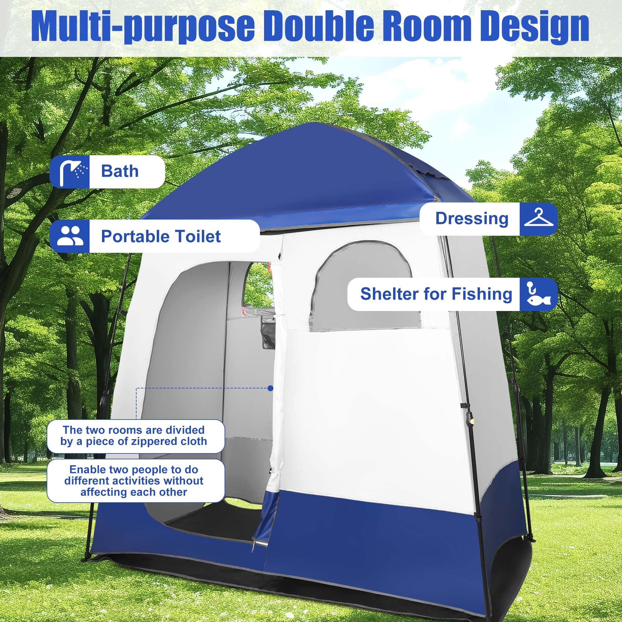 GVDV Camping Shower Tent, 2 - Person Privacy Tent with Carrying Bag