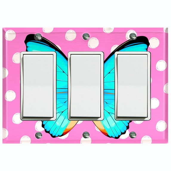 Metal Light Switch Plate Cover Unique Teal Butterfly Pink Polka Dots BUT032