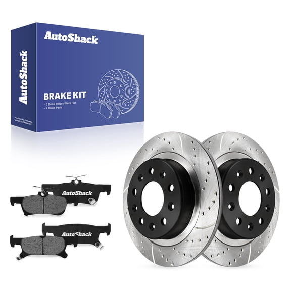 AutoShack Rear Brake Rotors & Ceramic Pads for Buick, Envision 2017-2018, AWD FWD L4 2.5L - E-Coated Drilled & Slotted - ShadowGuard - 11.34" (288 mm), 5-Lug