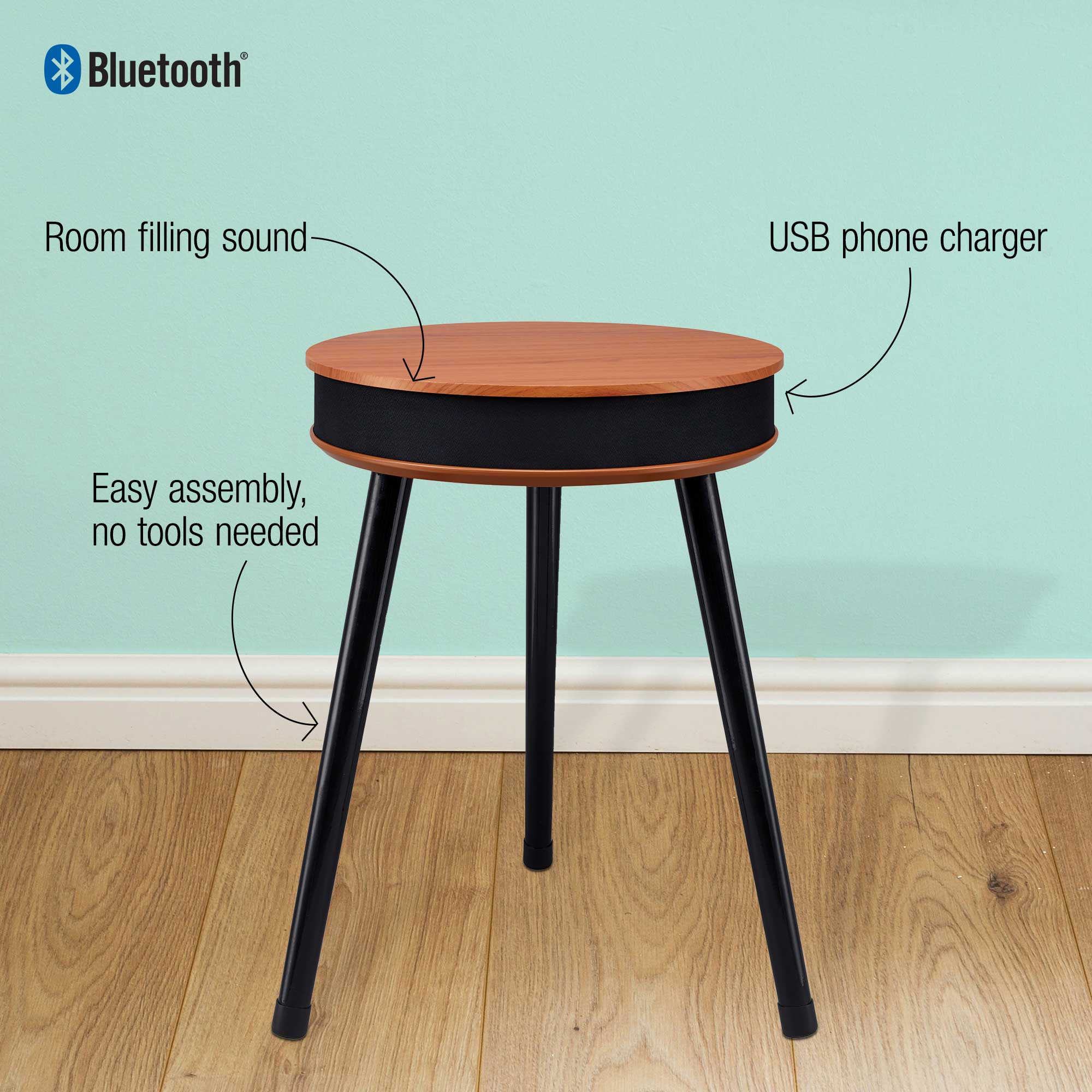Decortech Round End Table With Built In Bluetooth Speaker And Usb Charging Port Walnut Walmart Com Walmart Com