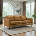 thumbnail image 5 of Modern Tan Leather Sofa with Solid Wood Frame (220×80×75cm) for Living Room, 5 of 10