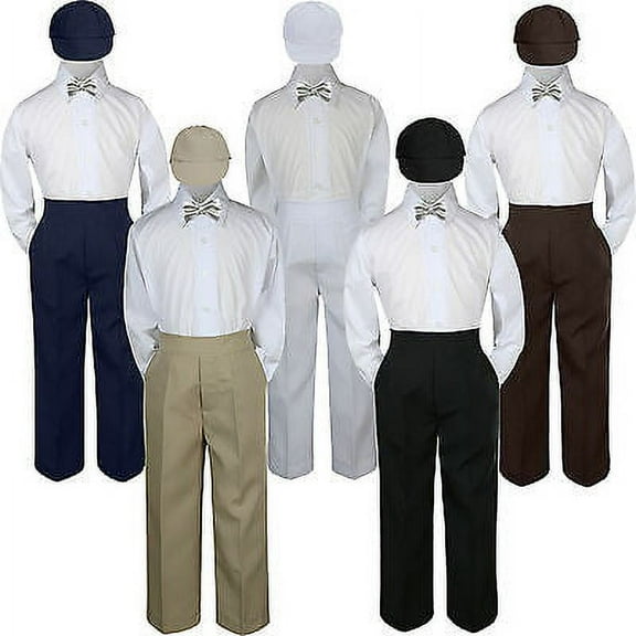 4pc Boy Suit Set Silver Bow Tie Baby Toddler Kid Formal Hat Pants S-7 Wedding