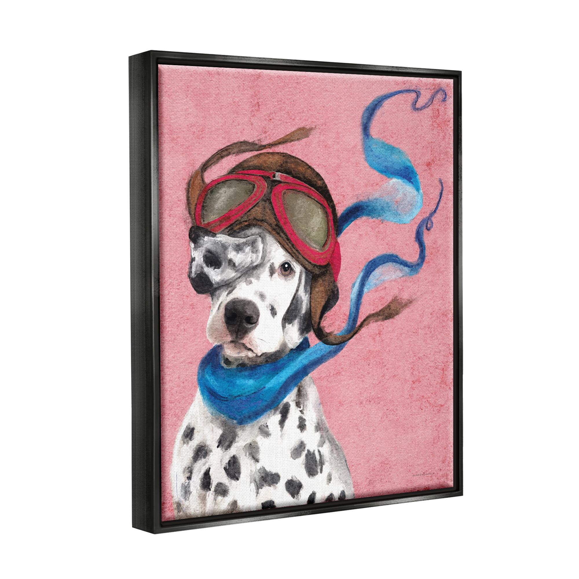 Stupell Industries Dalmatian Pilot Painting Animals & Insects Painting Black Floater Framed Art Print Wall Art, 17 x 21