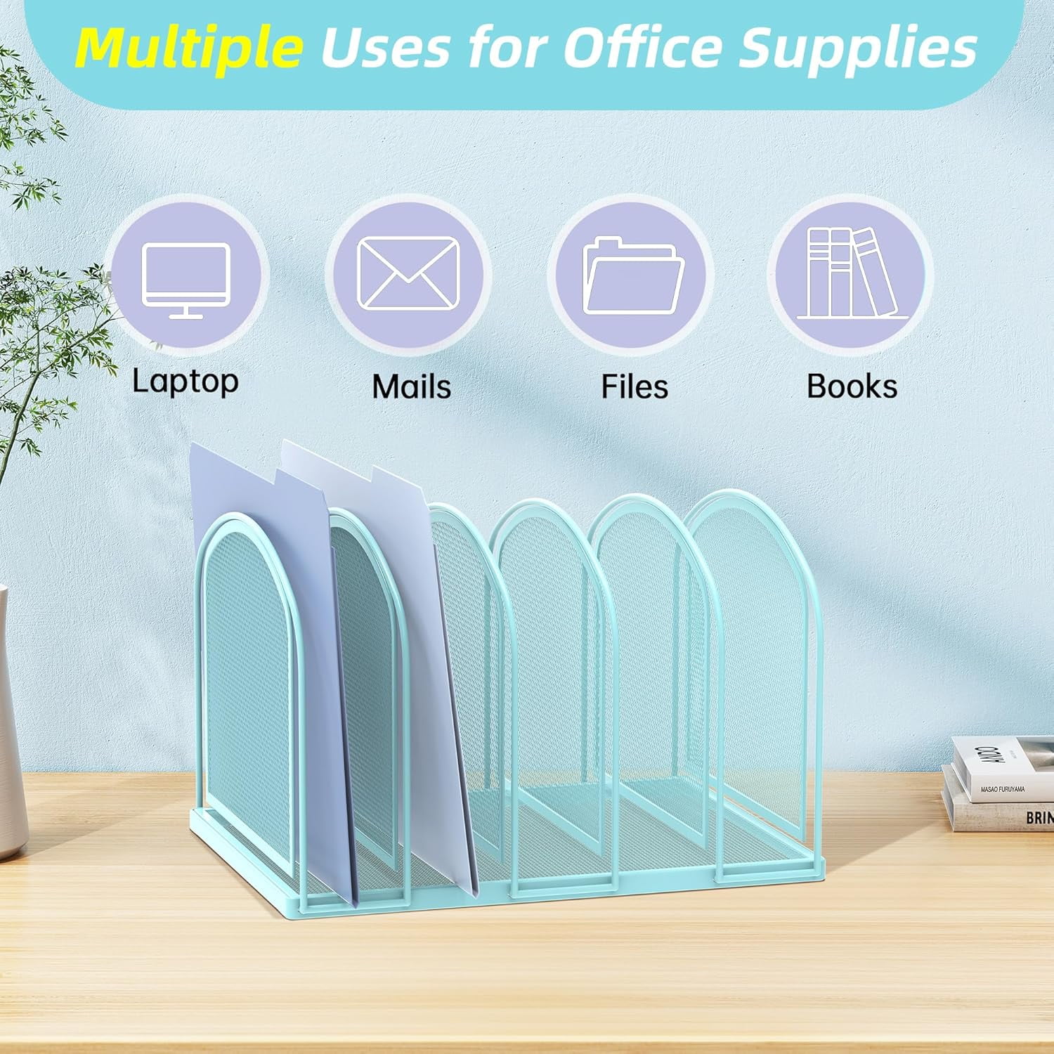 INTIGE File Organizer for Desk, 5-Section Mesh Desk Organizer, Vertical File Holder Desktop Organizer File Sorter, File Folder Holder for Office Supplies