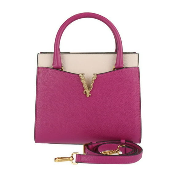 Pre-Owned VERSACE VIRTUS handbag 1005960 leather magenta pink beige shoulder bag