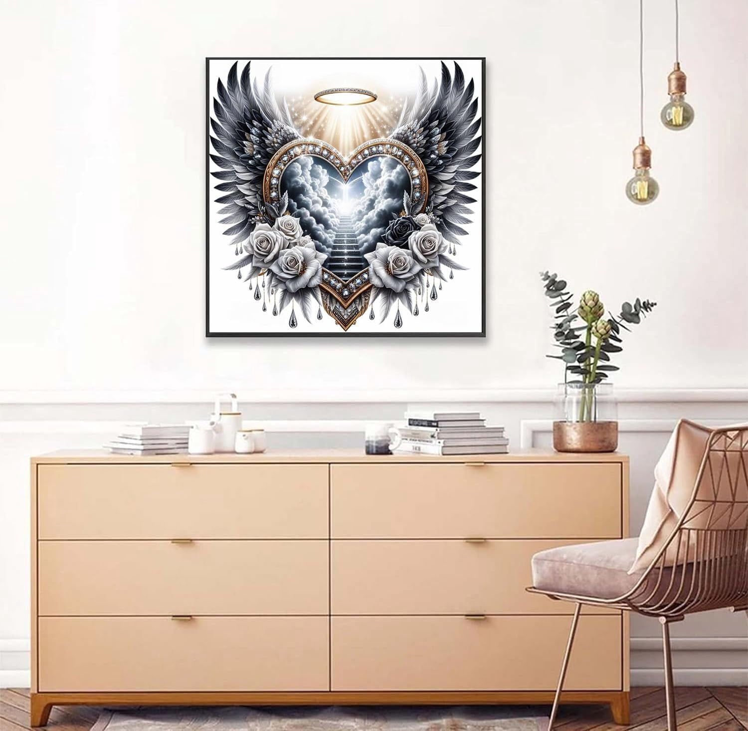 5D DIY Diamond Painting Kits for Adults, Heart Wing Angel Full Drill Embroidery Cross Stitch Crystal Rhinestone Paintings Pictures Arts Wall Decor Painting Dots Kits 13.8X13.8 in