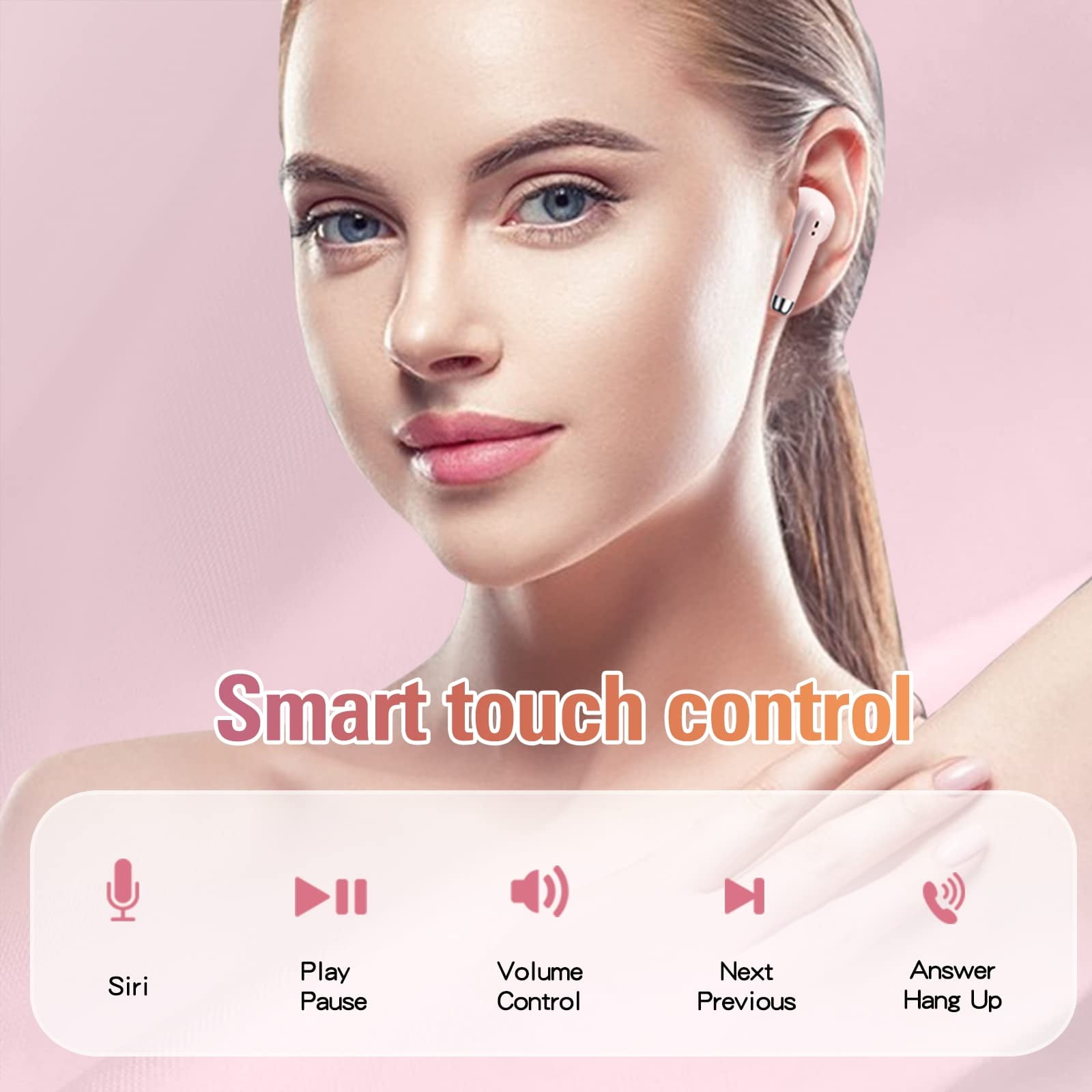 True Wireless Earbuds Purple Bluetooth 5.3 with Microphone for Working Out Noise Canceling Blue Tooth Ear Buds Deep Bass TWS Wireless Earphones with Charging Case in Ear Headphone for iPhone Android
