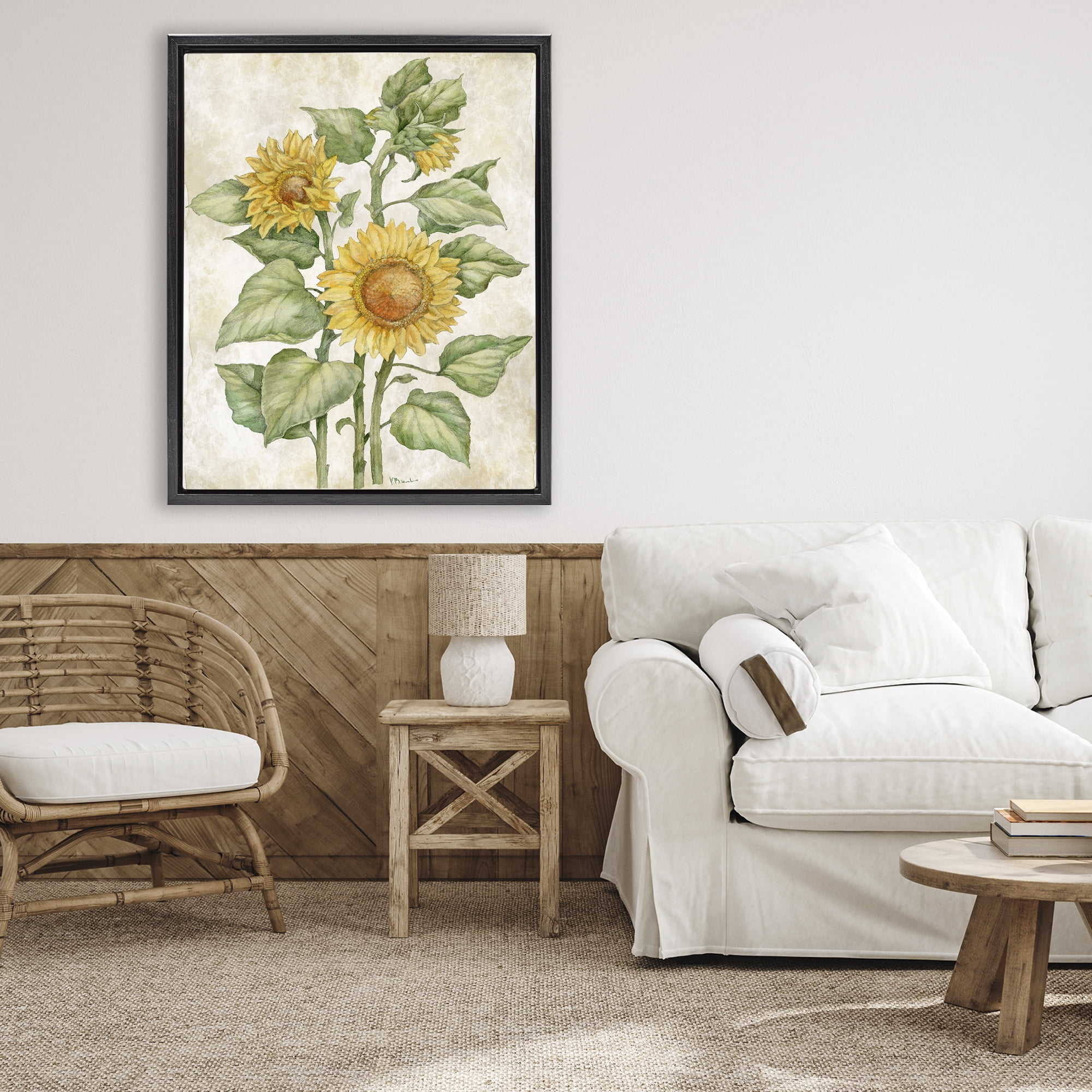 Stupell Industries Floral Journal Sunflower Black Framed Floater Canvas Wall Art, design by Paul Brent