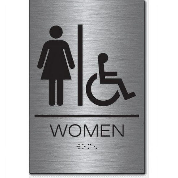 California WOMEN Accessible Restroom Wall Sign-Steel / Black (2 Units)