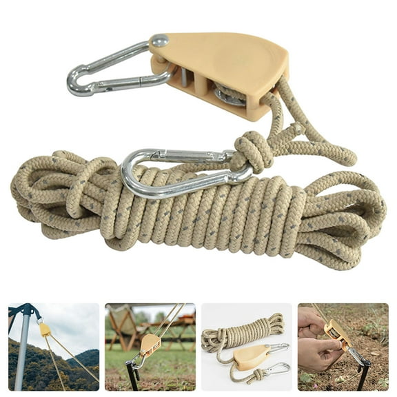 PBPBOX Khaki Tent Rope with Nylon Core and Alloy Tensioner Wind Resistant Camping Cord