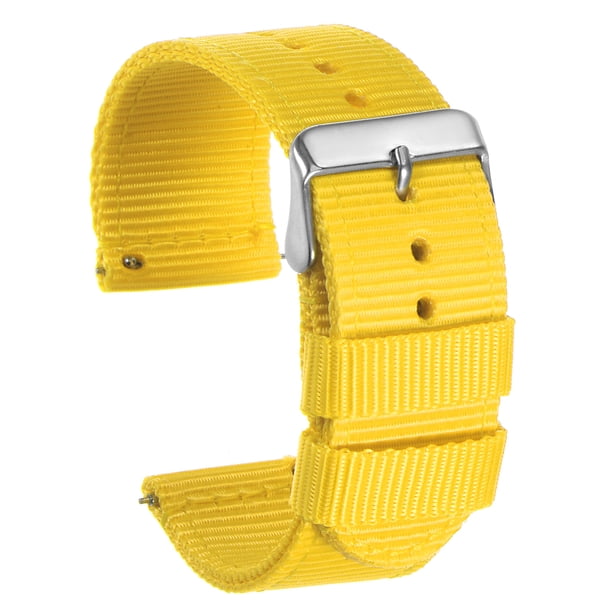 Amarillo Nylon Reloj Correa 24mm Ancho Duradero Nylon Correa con Plata Hebilla, Universal Reemplazo Lienzo Reloj Correa 40