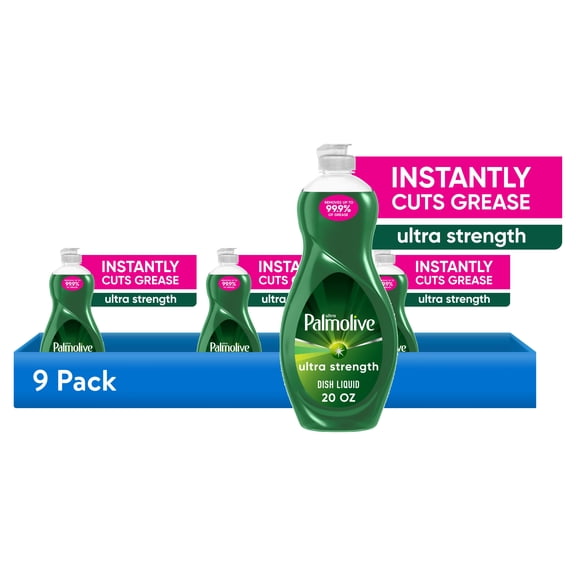 (9 pack) Palmolive Ultra Strength Liquid Dish Soap, Cuts Grease and Grime, No Soaking Needed, 20 fl oz Bottle