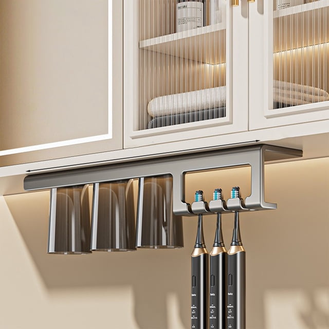 Almacenamiento y organización del baño, soporte magnético para cepillos de dientes, organizador de baño sin taladros, soporte para cepillos de dientes de pared, soporte adhesivo para cepillos de dient