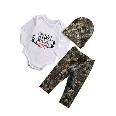 

Karuedoo Baby Boys Clothes Set Long Sleeve Tops Bodysuit Pants Hat Outfits Set