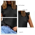 thumbnail image 3 of Top sin mangas con volantes y cuello con diseño de volantes, color puro, ajuste holgado, blusa informal para mujer para viajes diarios y citas, negro S, 3 of 5