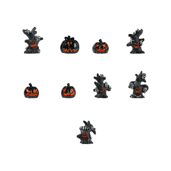 XIA0LE Halloween Miniature Figurines Mini Resin Craft Decorations Miniatures Ghost Tree Pumpkin Ghost Ornament Fairy Garden For Bonsai Terrarium Party Decorations Set Of 9