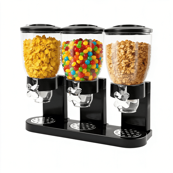 ACDANC Triple Cereal Dispenser Countertop-3 Pack 2L Large Cereal Containers Storage Airtight,Rotating Black Plastic Dry Food Dispenser for Cereal,Rice,Grains,Candy,Coffee Beans