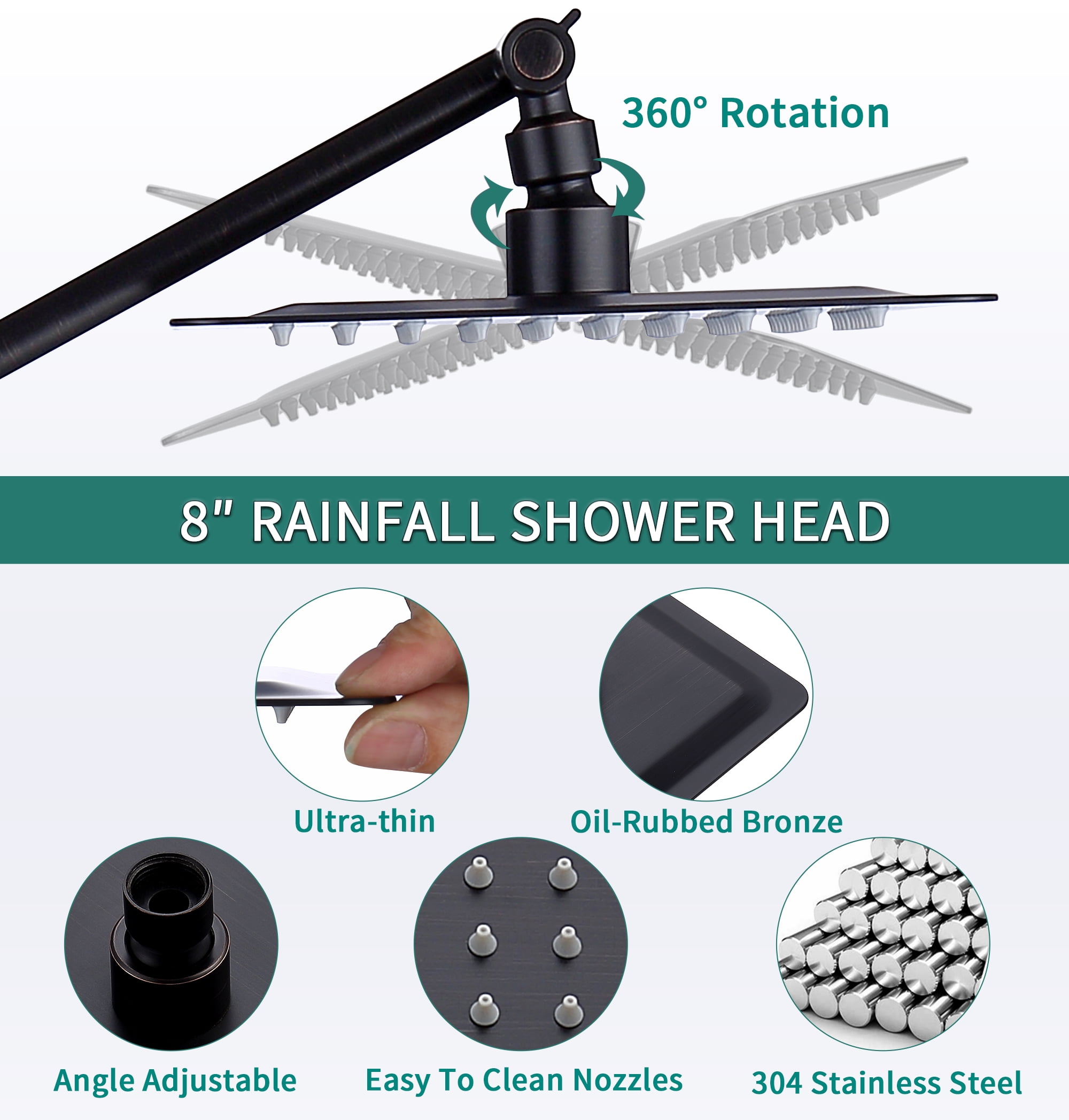 All Metal Dual Square Shower Head Combo, Rain Shower Head with Handheld Shower Wand and Extra Long Flexible Hose (Oil-Rubbed Bronze)