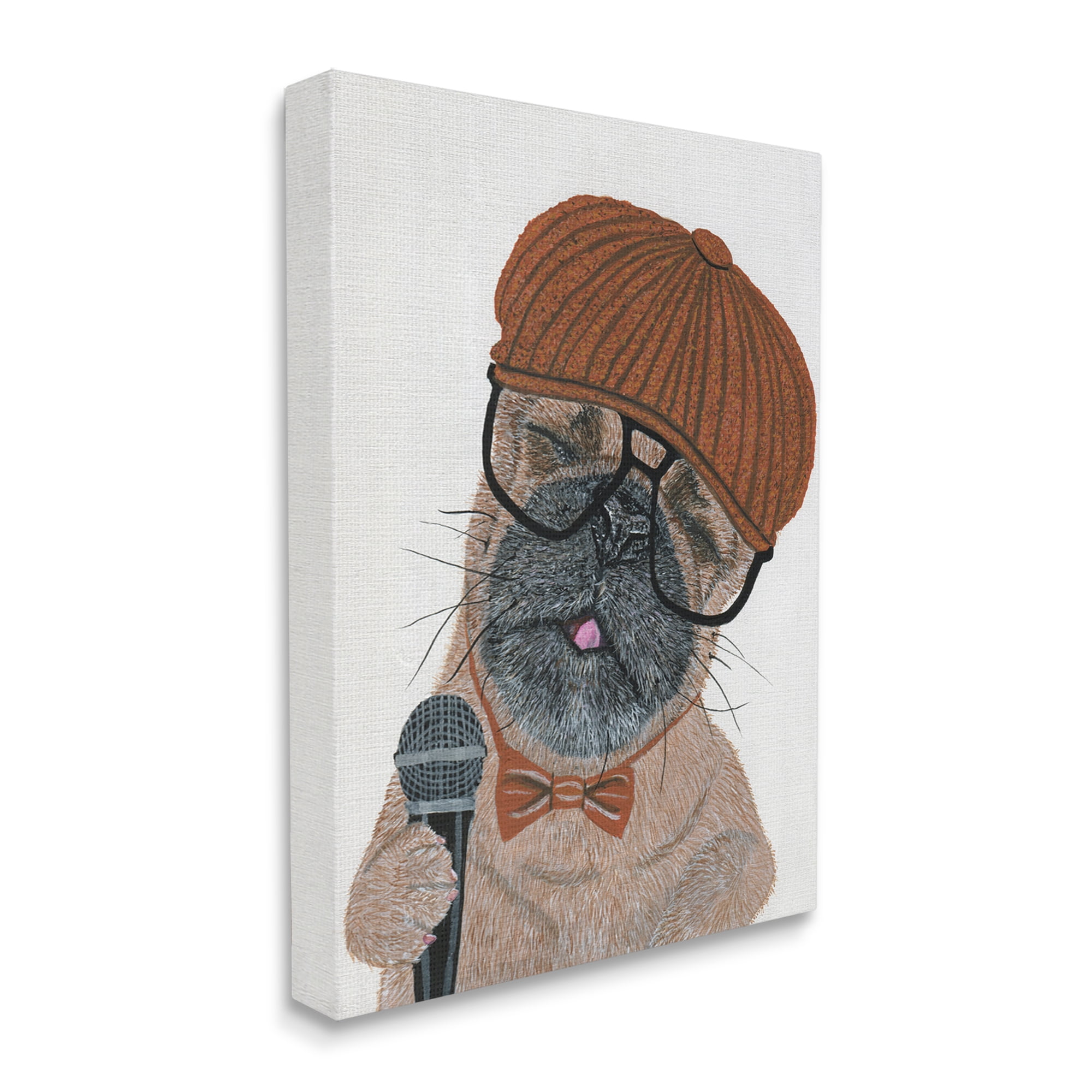 Stupell Industries Hipster Pug Portrait Animals & Insects Painting Gallery Wrapped Canvas Art Print Wall Art, 30 x 40