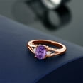thumbnail image 4 of Gem Stone King 18K Rose Gold Plated Silver Purple Amethyst and White Lab Grown Diamond 3 Stone Engagement Ring for Women | 1.23 Cttw | Oval 8X6MM | Round 2MM | Gemstone February Birthstone | Size 6, 4 of 4