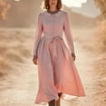 thumbnail image 4 of BLTIBY Women's Cute Maxi Dress Casual Long Sleeved Solid Color Spring Autumn Temperament Button up Party Dresses with Belt Pink XXL, 4 of 9