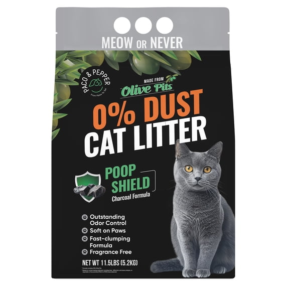 Poop Shield Made from Olive Pits with Activated Charcoal 0% Dust Natural Unscented Clumping Original Formula, 11.5-lb bag