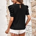 thumbnail image 4 of Camiseta informal de verano, color negro, con escote en V mediano, mangas abullonadas y botones en la espalda, 4 of 6