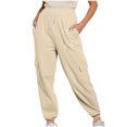 thumbnail image 2 of Fartey Cargo Sweatpants for Women Clearance Funny Print Drawstring Casual Jogger Pants with Pockets Fashion Fall Elastic High Waist Sweatpants Beige S, 2 of 7