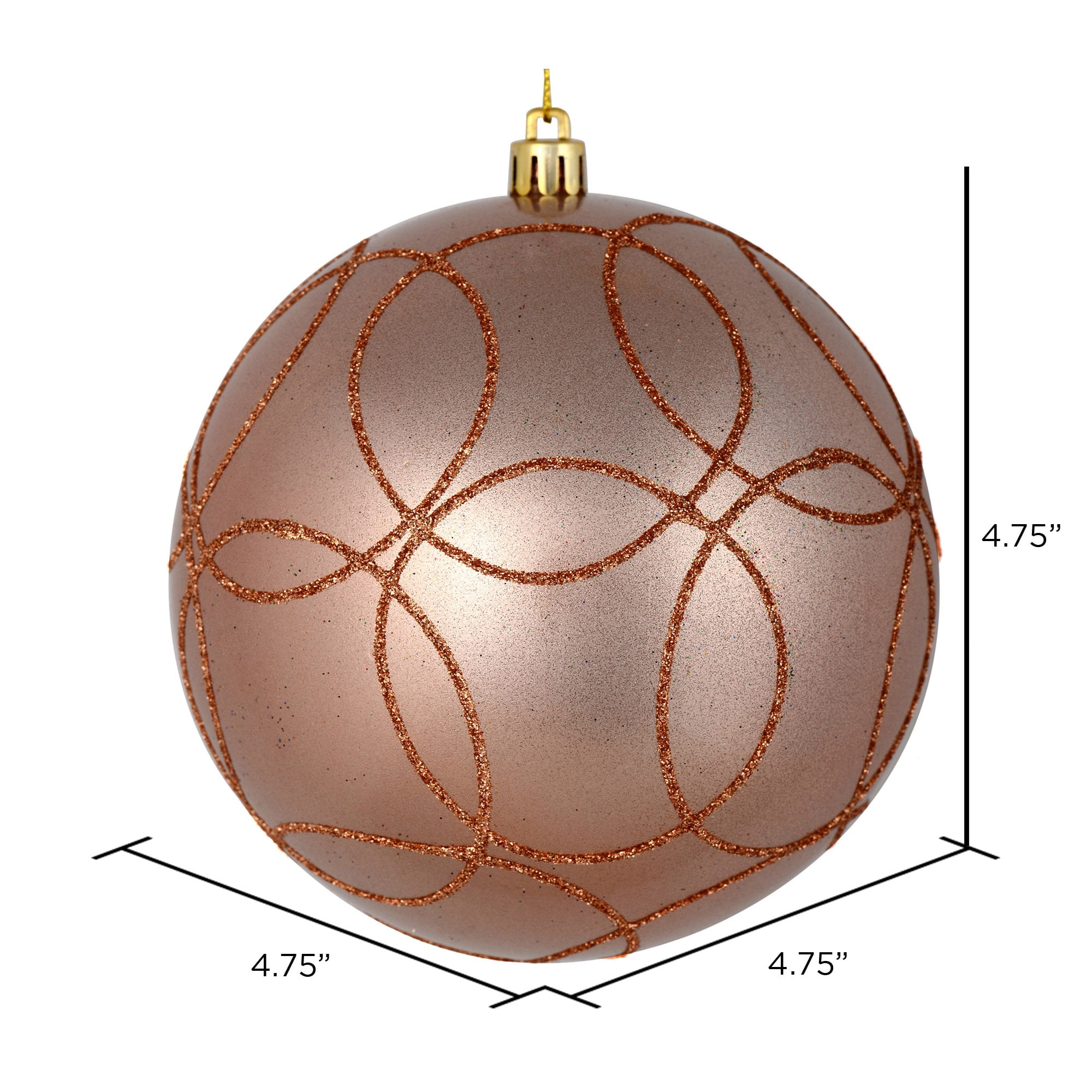 Vickerman 4.75" Rose Gold Candy Ornament with Circle Glitter Pattern, 4 per Bag